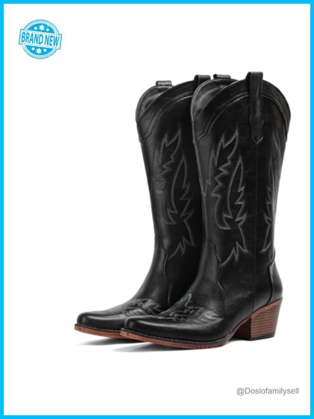 IUV Mid Calf Cowboy Boots Faux Leather Pull-On Western Women's